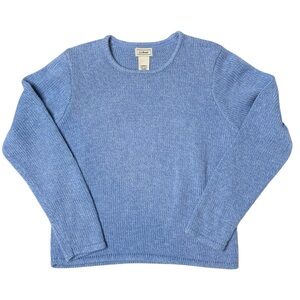 LL Bean Chunky Cropped Knit Crew Neck Sweater XS Light Blue 100% Cotton 0FGF6